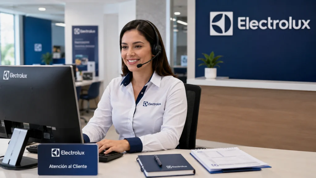 Agente de servicio al cliente oficial Electrolux Costa Rica atendiendo soporte técnico
